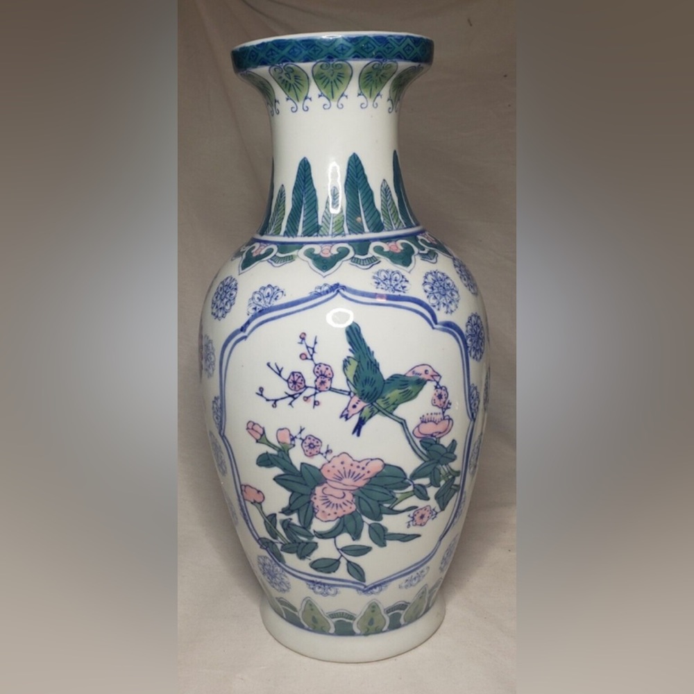 Blue, White and Pink Porcelain Vase